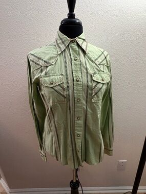 Cruel Girl Light Green Embroidered Western Button-Down Shirt